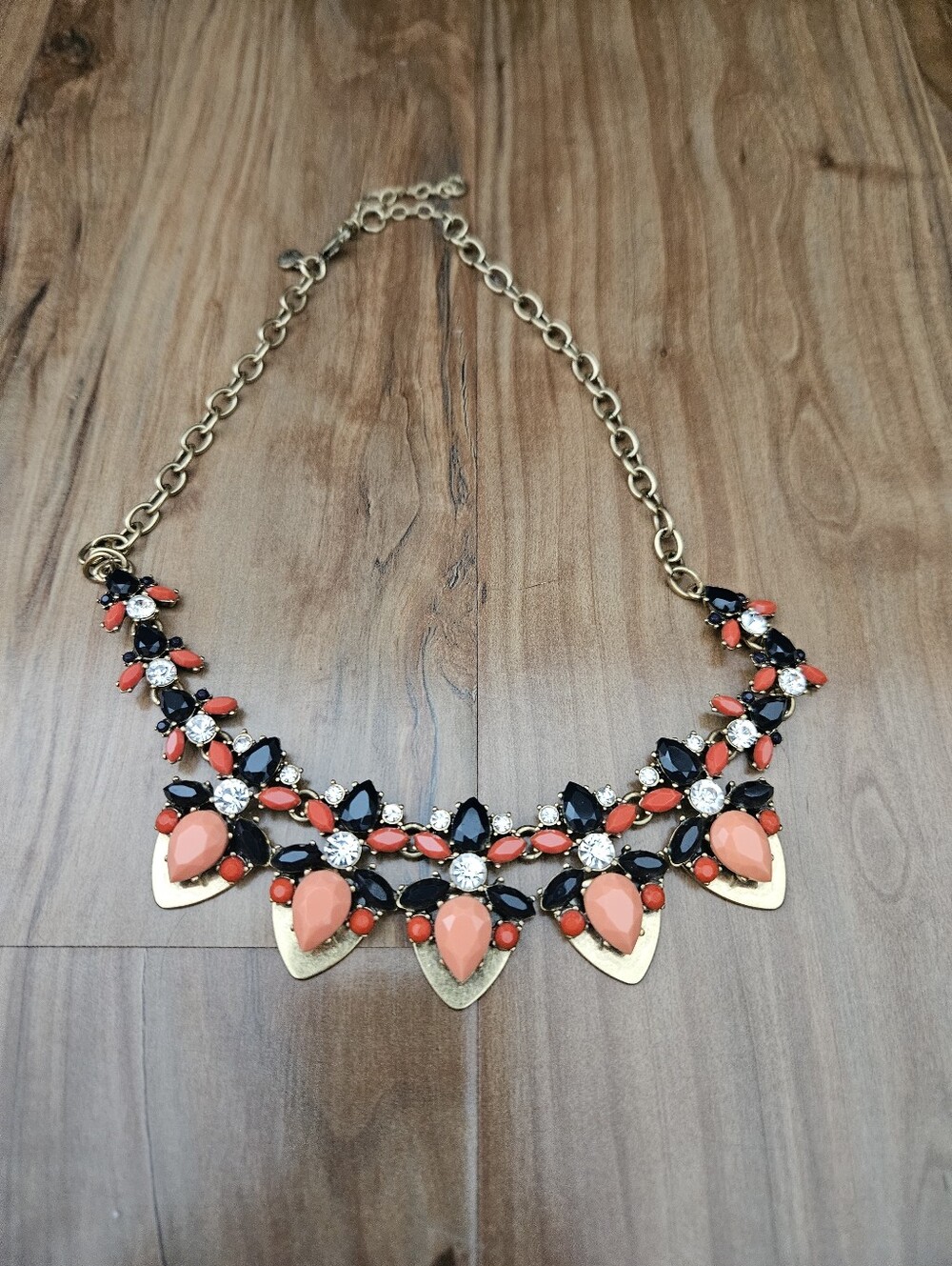 Coral & Black Statement Necklace with Gold Chain J Crew